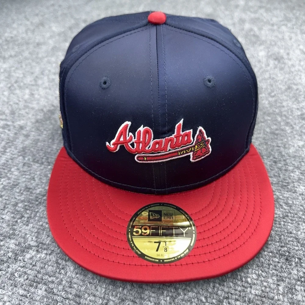 Atlanta Braves New Era Hat 150th Anniversary 59FIFTY Fitted 7 1/8 Blue Satin Cap